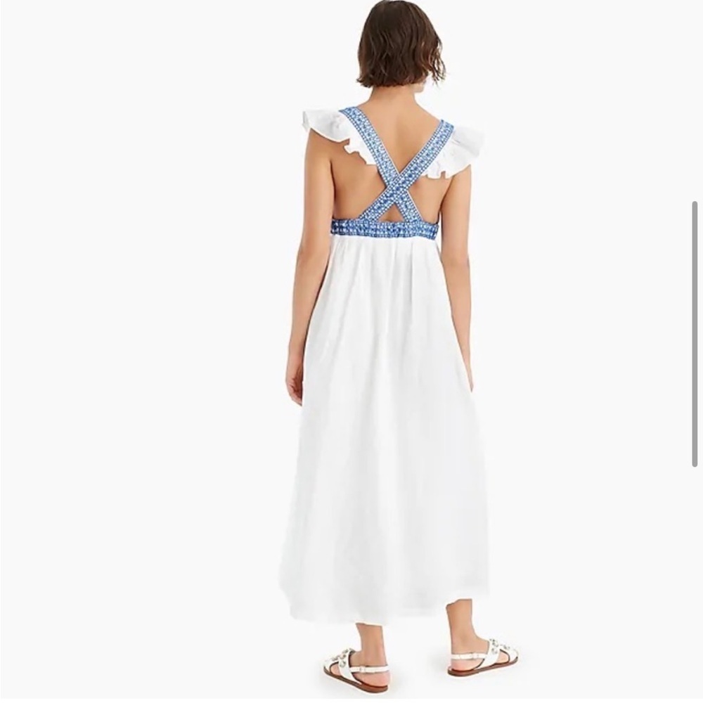 J. Crew | Ruffle Deep V-Neck Beach Linen Blend Dress Style #L7450 Sz M - Picture 3 of 15